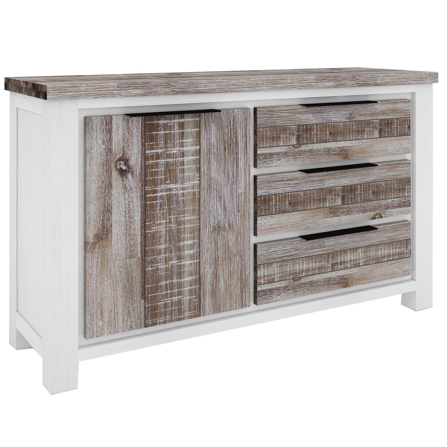 Plumeria Buffet Table 145cm 1 Door 3 Drawer Solid Acacia Timber - White Brush