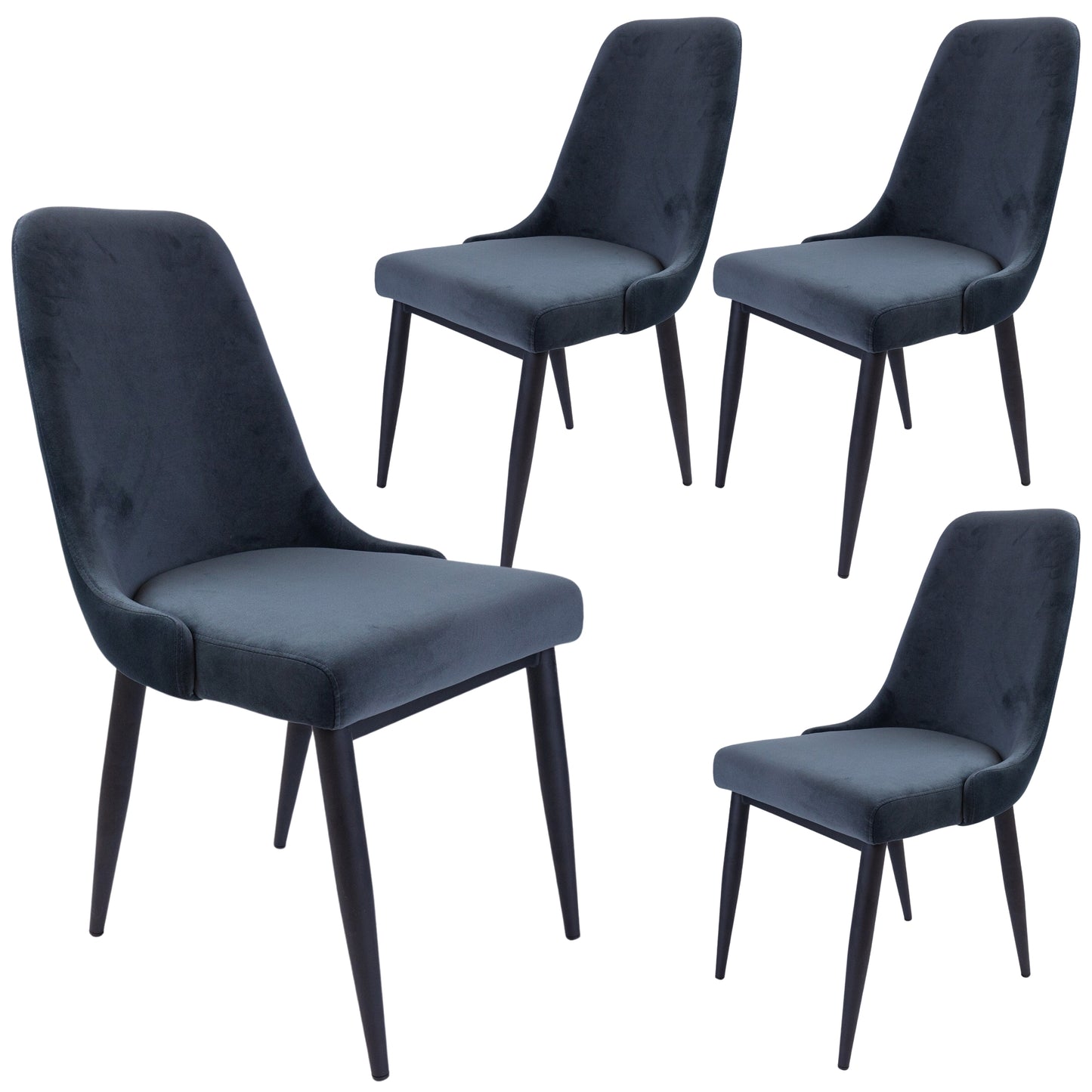 Eva Dining Chair Set of 4 Fabric Seat with Metal Frame - Charcoal