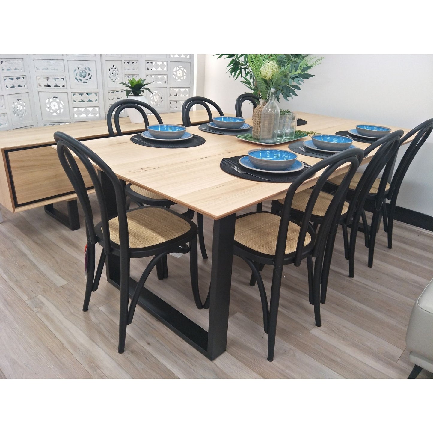 Aconite 9pc 210cm Dining Table Set 8 Arched Back Chair Solid Messmate Timber