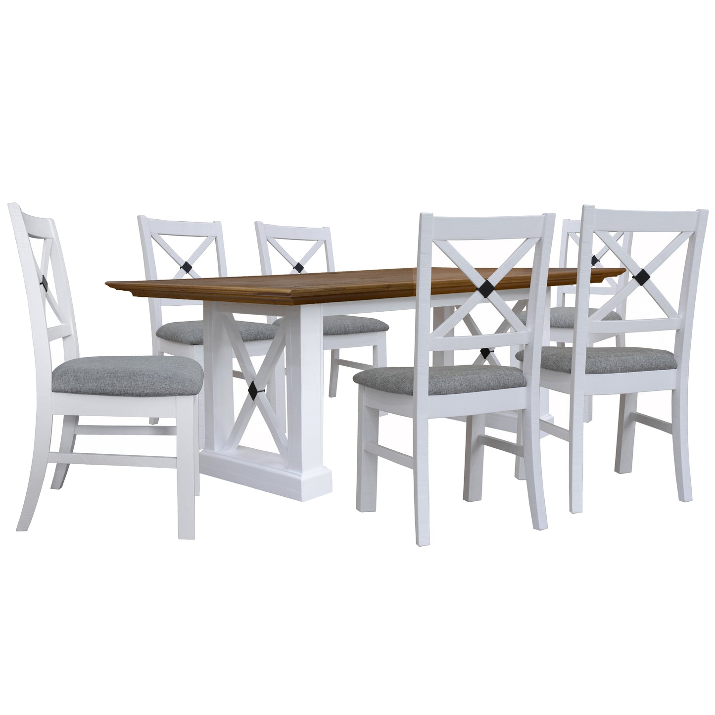 Beechworth 7pc Dining Set 200cm Table 6 Chair Pine Wood Hampton Furniture - Grey