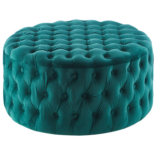 Cosmos Tufted Velvet Fabric Round Ottoman Footstools - Green