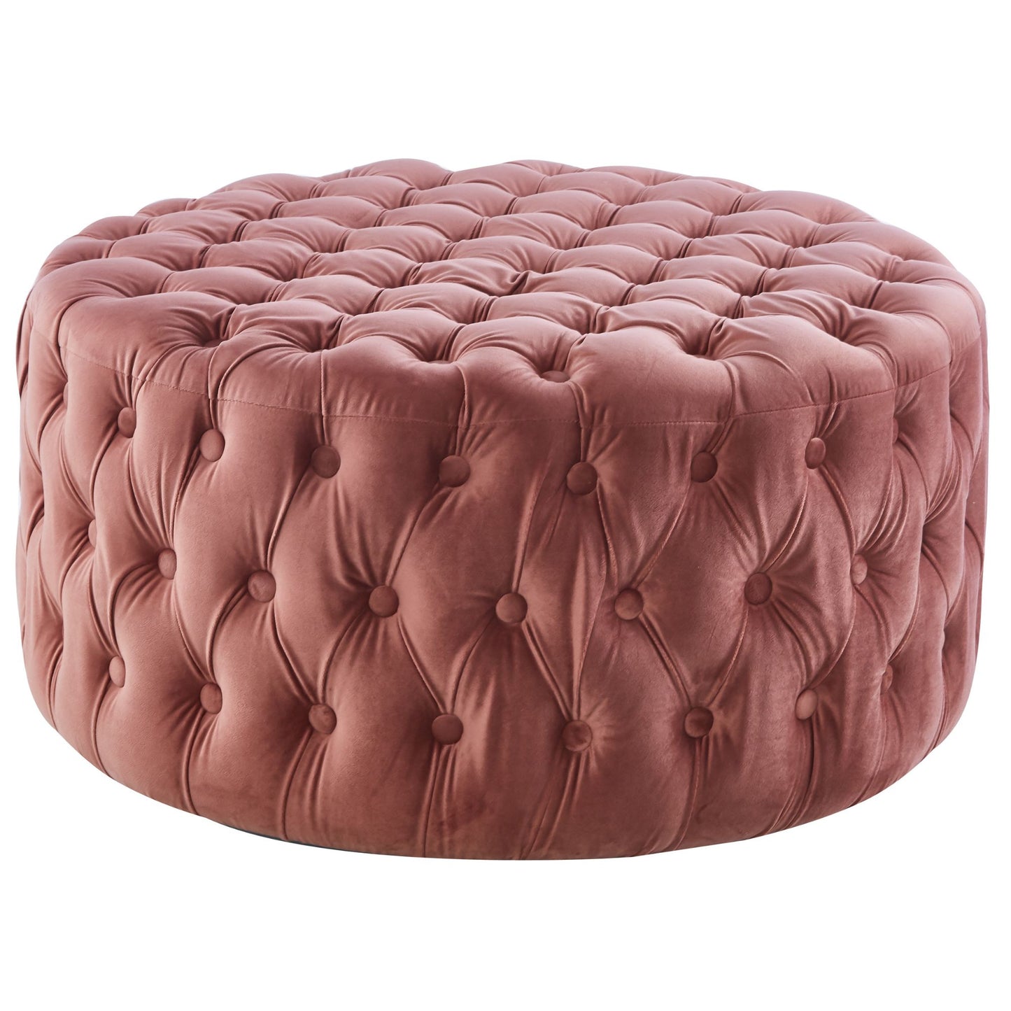 Cosmos Tufted Velvet Fabric Round Ottoman Footstools - Rose Pink