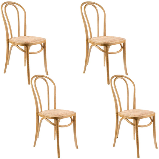 Azalea Arched Back Dining Chair Set of 4 Solid Elm Timber Wood Rattan Seat - Oak