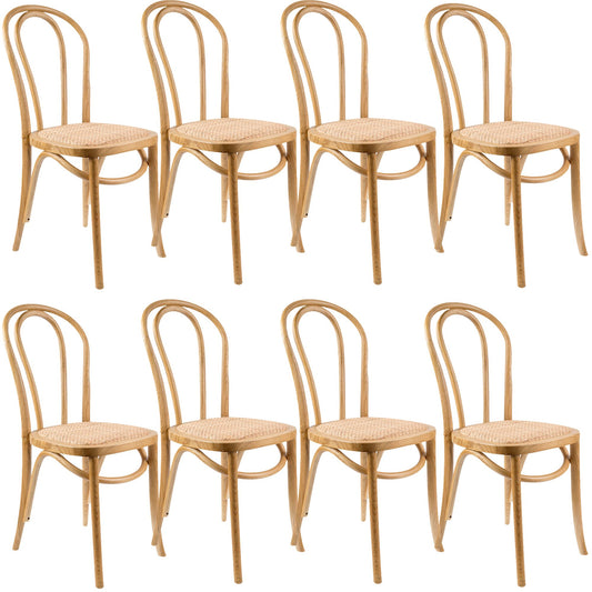 Azalea Arched Back Dining Chair Set of 8 Solid Elm Timber Wood Rattan Seat - Oak