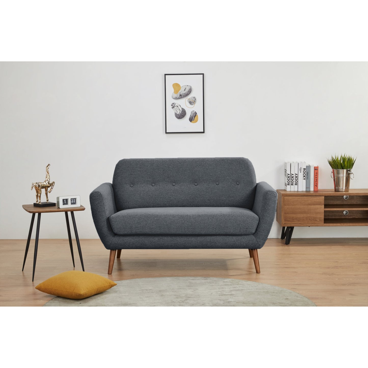 Lilliana 2 Seater Sofa Fabric Uplholstered Lounge Couch - Dark Grey