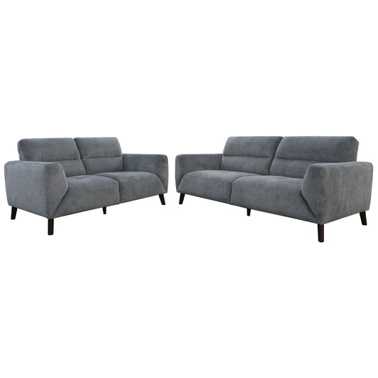 Monarch 2pc 2 + 3 Seater Sofa Set Fabric Uplholstered Lounge Couch - Charcoal