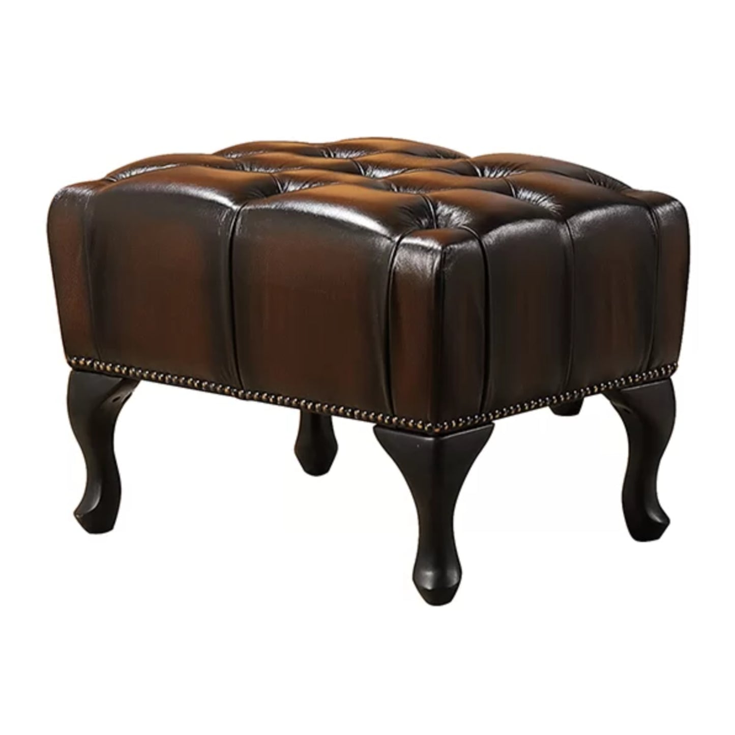 Max Chesterfield Winged Armchair Ottoman Footstool Sofa Leather Antique Brown