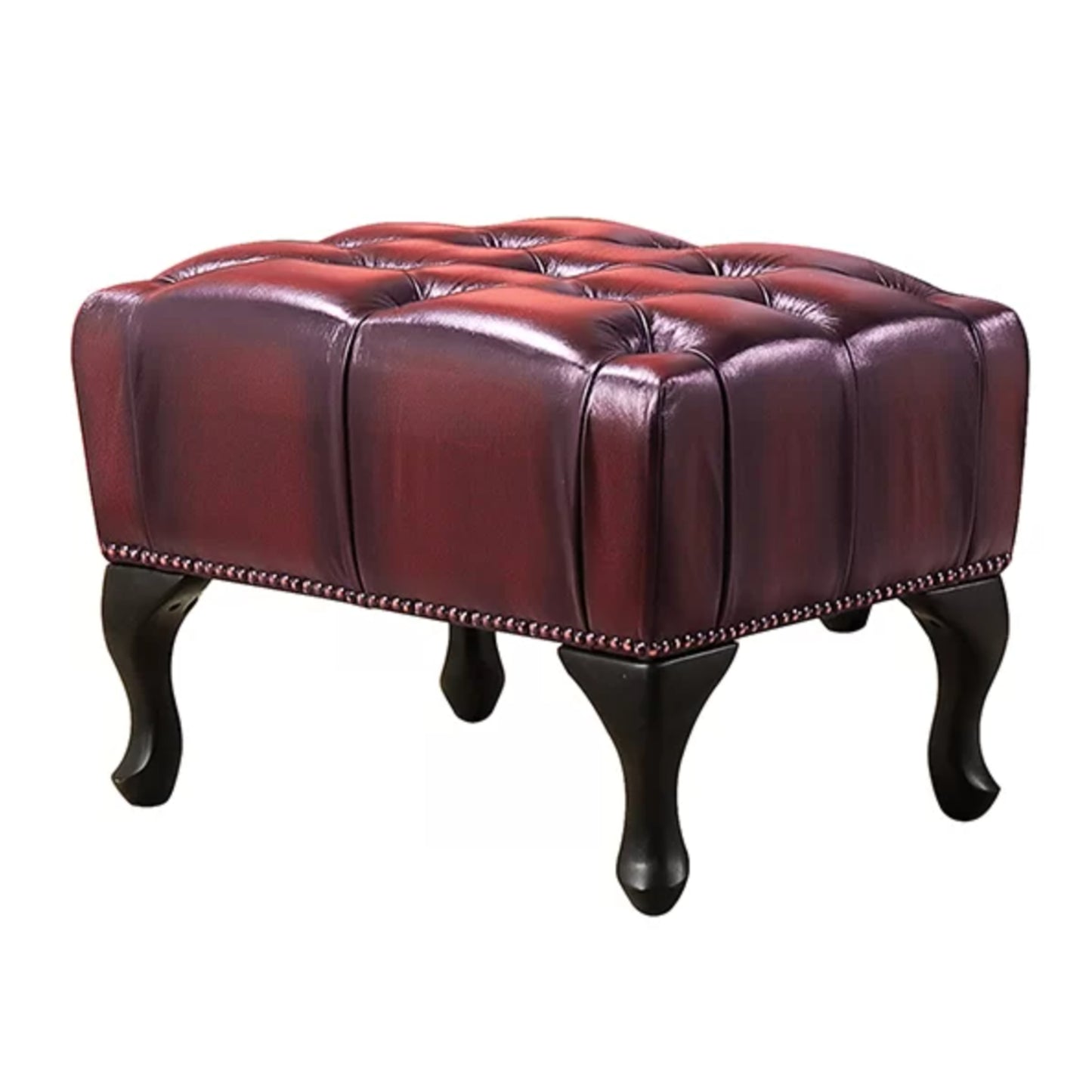 Max Chesterfield Winged Armchair Ottoman Footstool Sofa Leather Antique Red