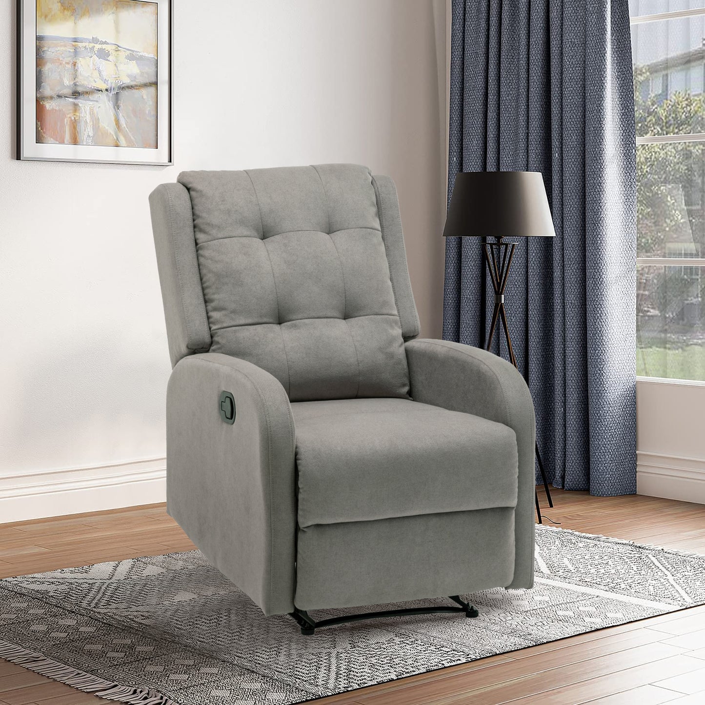 Flynn Recliner ArmChair Fabric Upholstered Sofa Lounge Accent Chair Light Grey