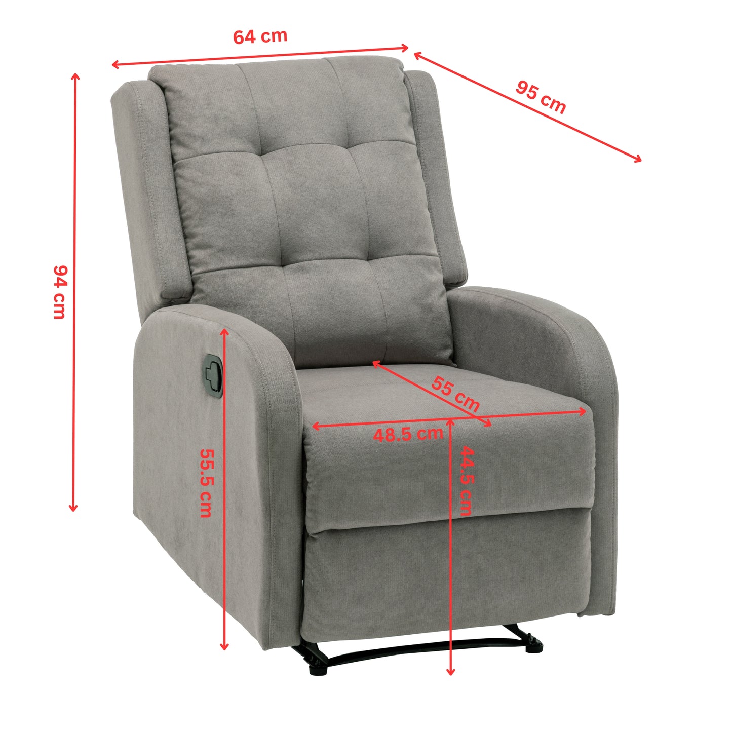 Flynn Recliner ArmChair Fabric Upholstered Sofa Lounge Accent Chair Light Grey