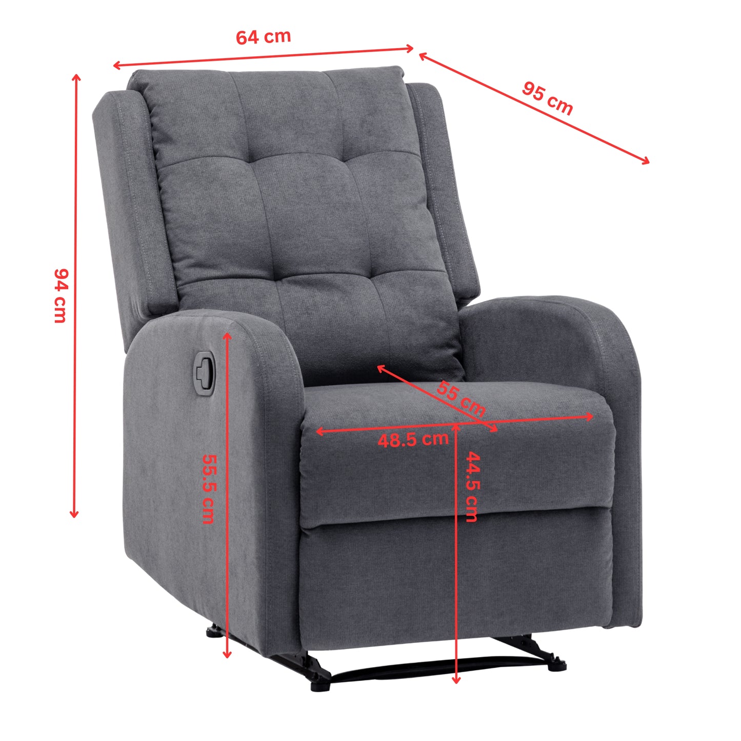 Flynn Recliner ArmChair Fabric Upholstered Sofa Lounge Accent Chair Grey