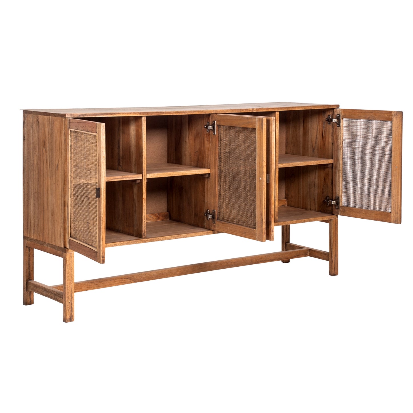 Jasmine Sideboard Buffet Table 160cm 4 Door Mindi Wood Rattan - Brown