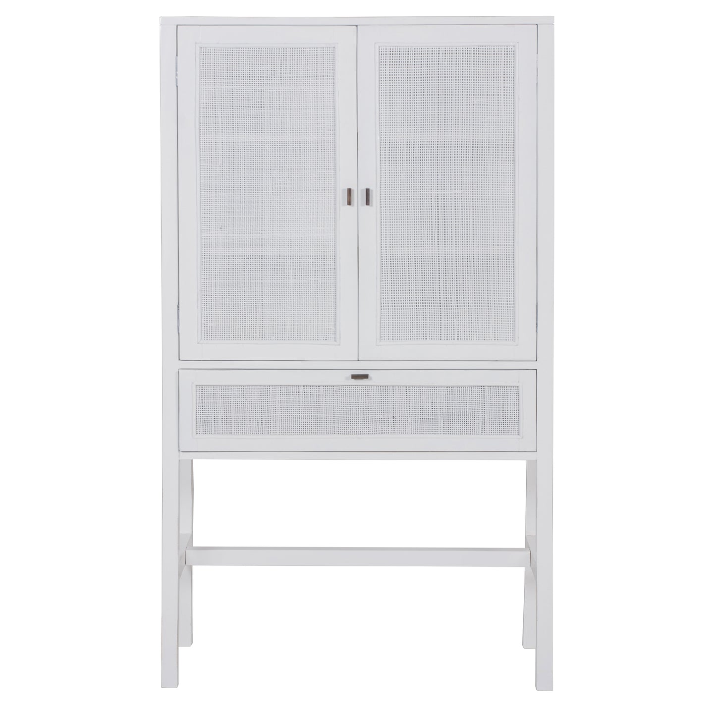 Jasmine Tall Storage Cabinet 90cm 2 Door 1 Drawer Mindi Wood Rattan - White