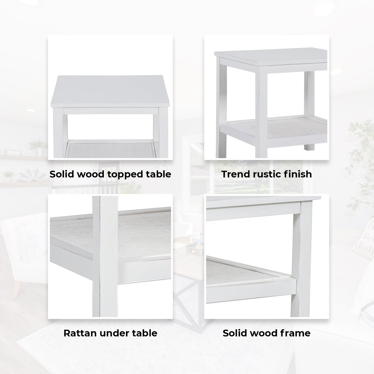 Jasmine Coffee Side Table Laptop Desk Bedside Sofa End Tables Mindi Wood - White