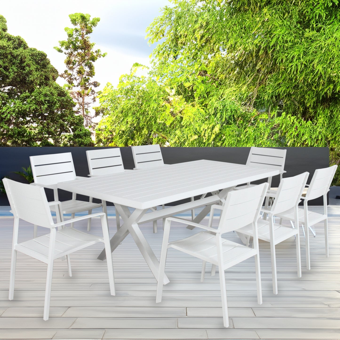 Percy 2pc Set Outdoor Dining Table Chair Aluminium Frame White