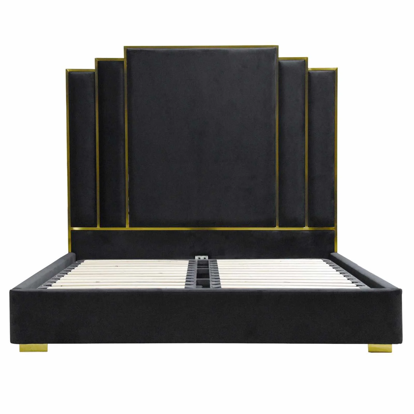 ALPHA KING Black Velvet Gas Lift Storage Bedframe Golden Frame