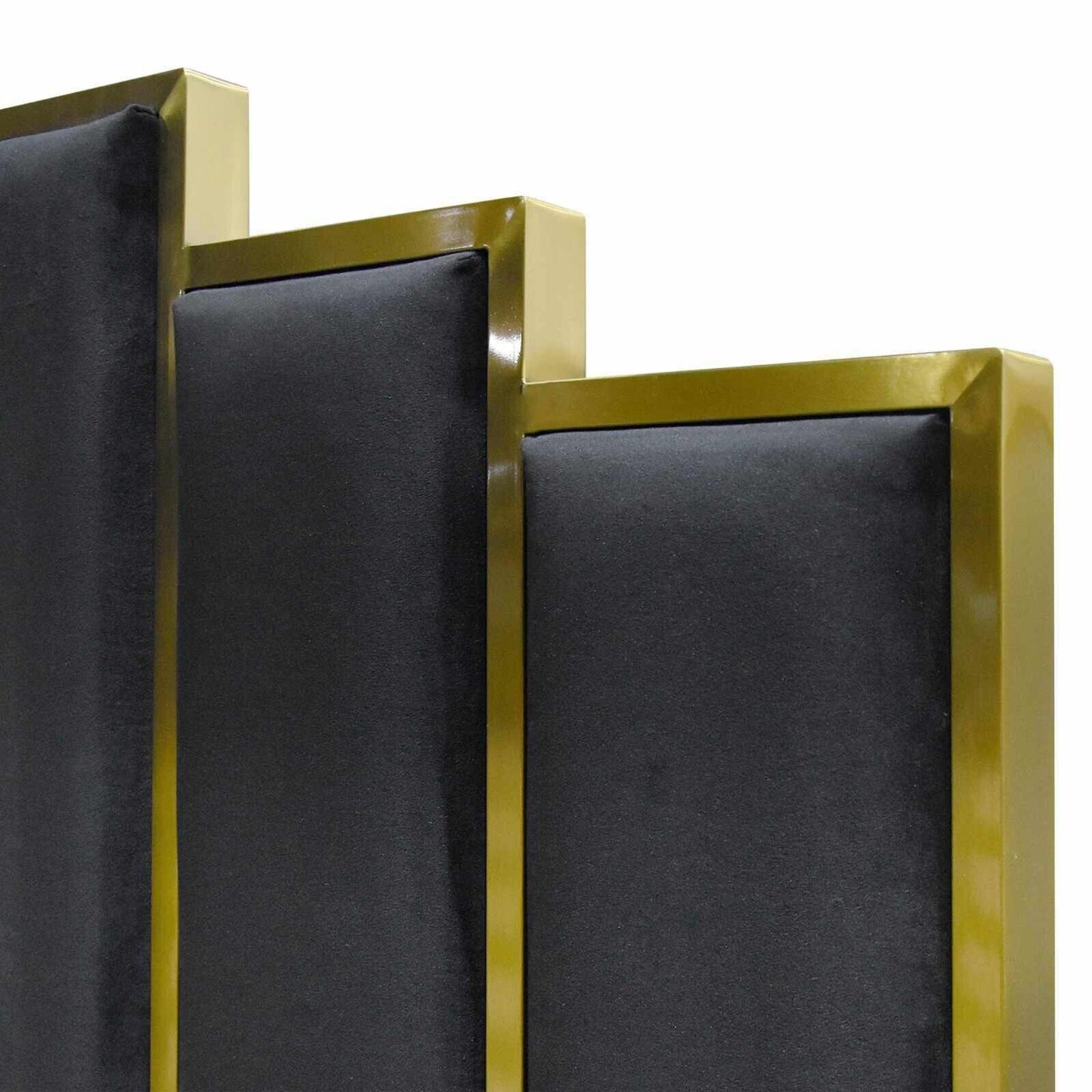 ALPHA QUEEN Black Velvet Gas Lift Storage Bedframe Golden Frame