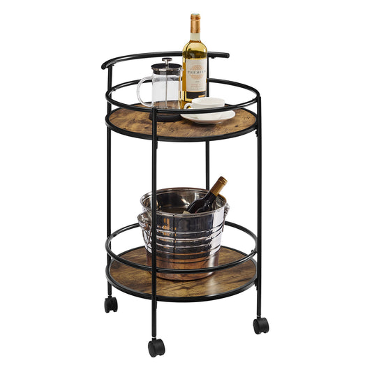 Carlly 2 Tiers Kitchen Rolling Bar Cart In Rustic Oak