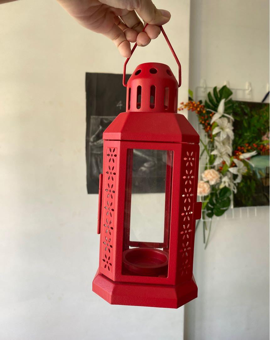 5 Pack of Red Metal Miners Lantern Summer Xmas Wedding Home Party Room Balconey Deck Decoration 21cm Tealight Candle