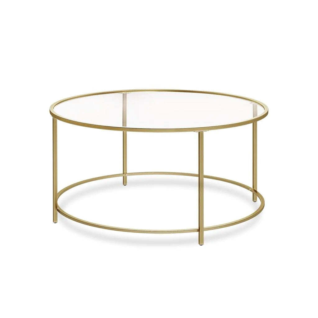 VASAGLE Round Glass Top Coffee Table with Metal Frame