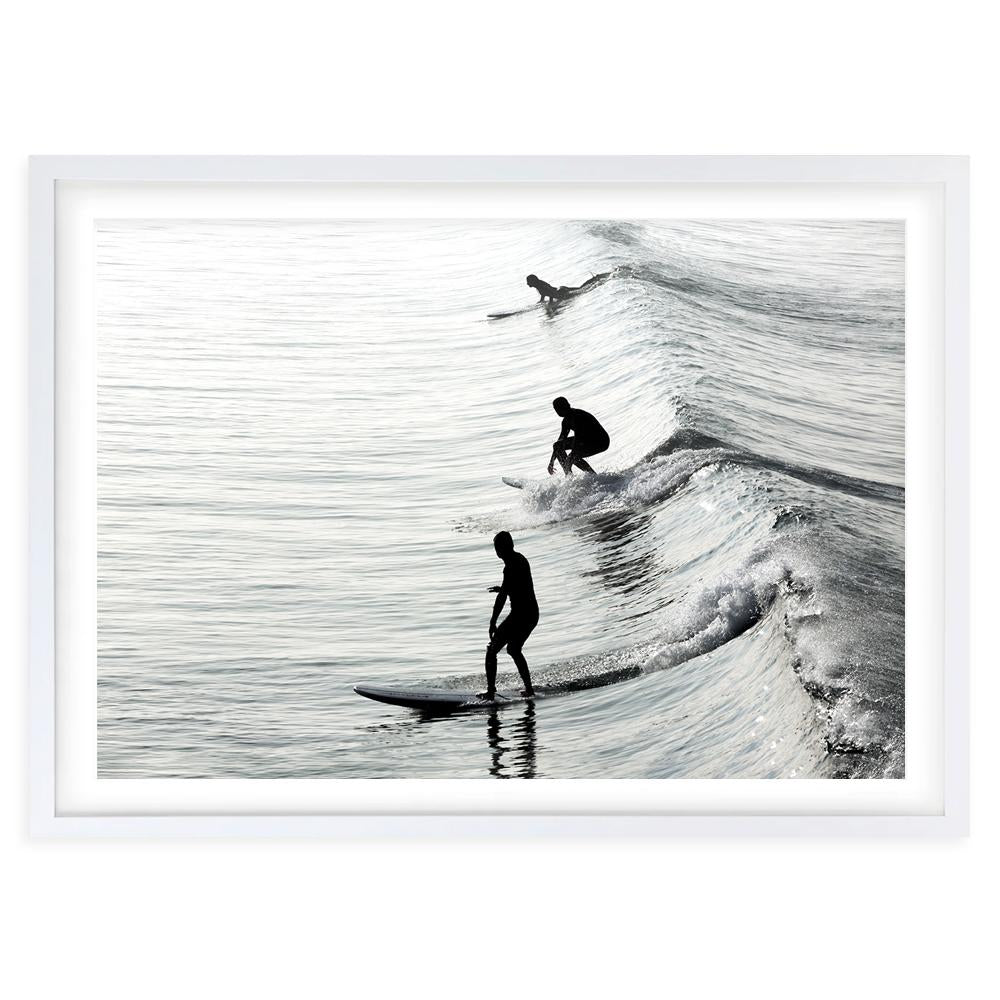 Wall Art's Monochrome Surfers Large 105cm x 81cm Framed A1 Art Print