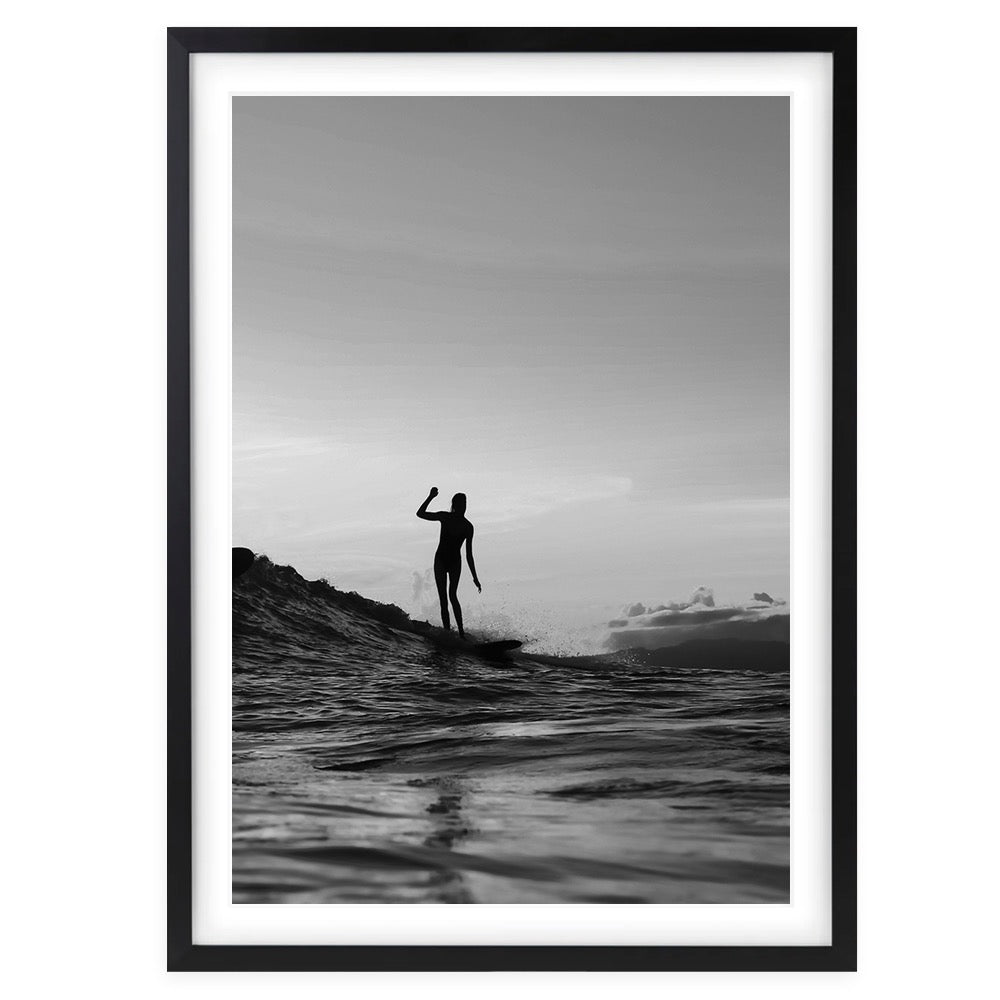 Wall Art's Monochrome Surfer Girl Large 105cm x 81cm Framed A1 Art Print