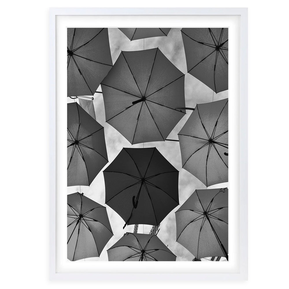 Wall Art's Monochrome Umbrellas Large 105cm x 81cm Framed A1 Art Print