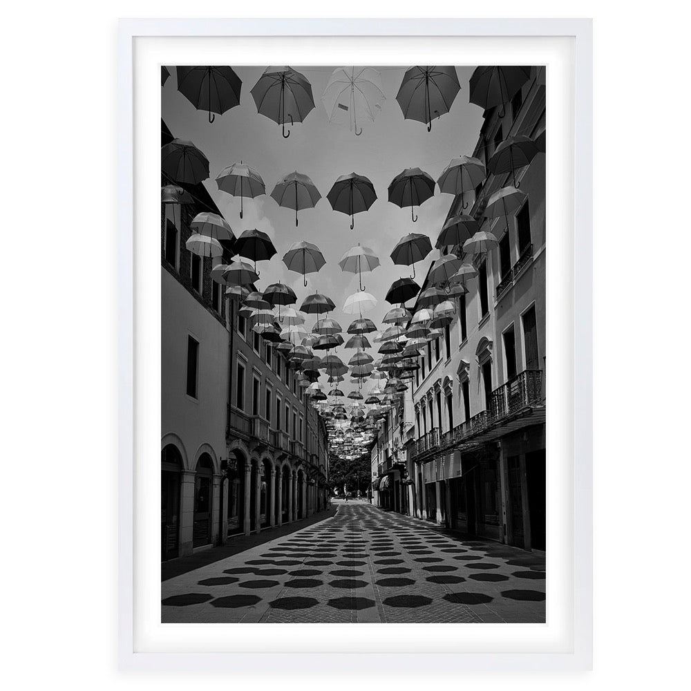 Wall Art's Umbrella Street Large 105cm x 81cm Framed A1 Art Print