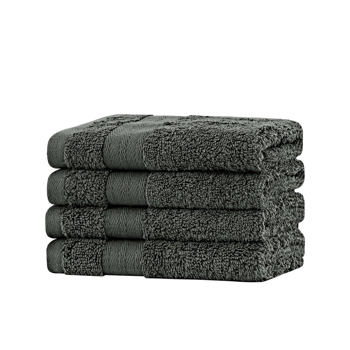 Linenland Bath Towel Set - 4 Piece Cotton Washcloths - Charcoal