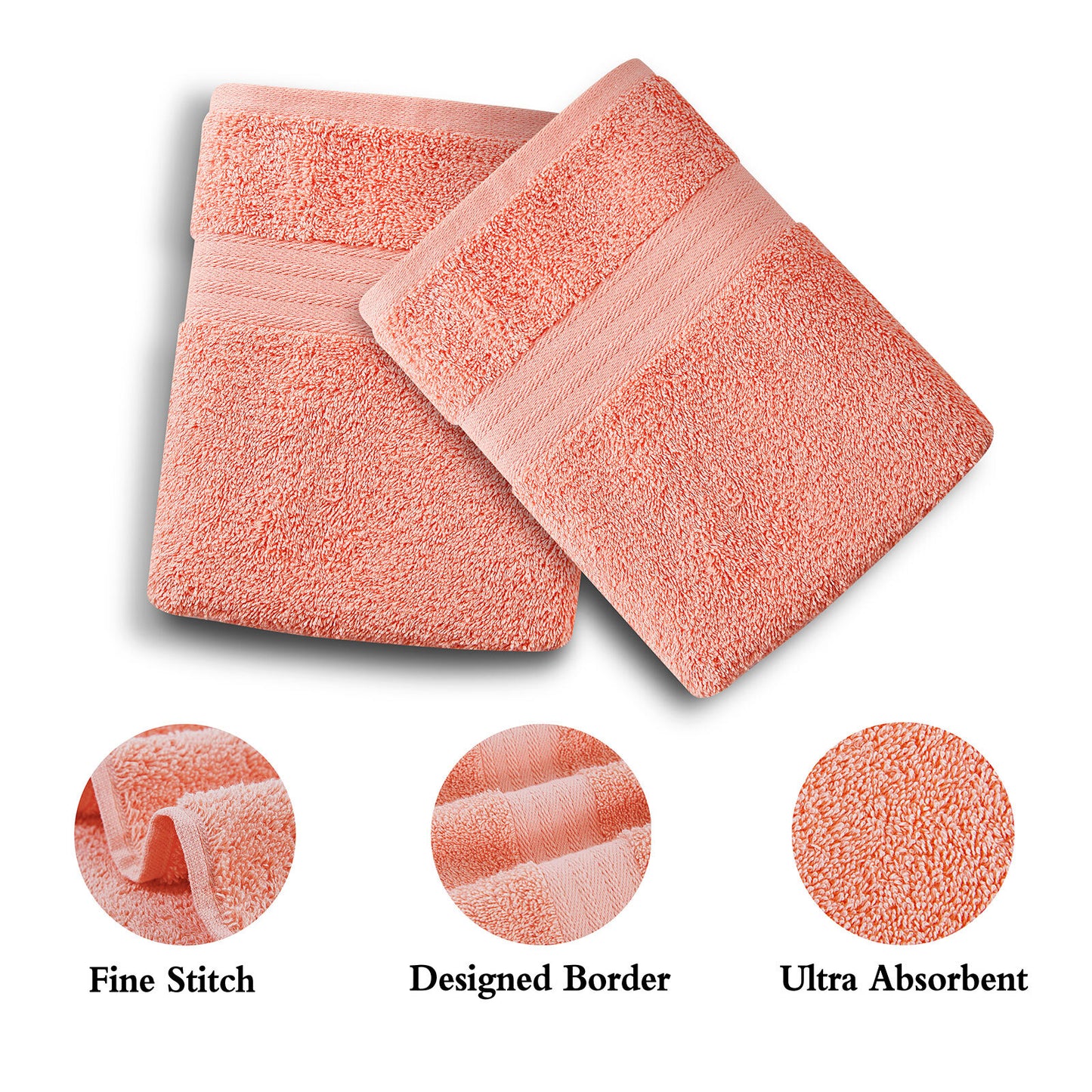 Linenland Bath Towel 4 Piece Cotton Hand Towels Set - Coral