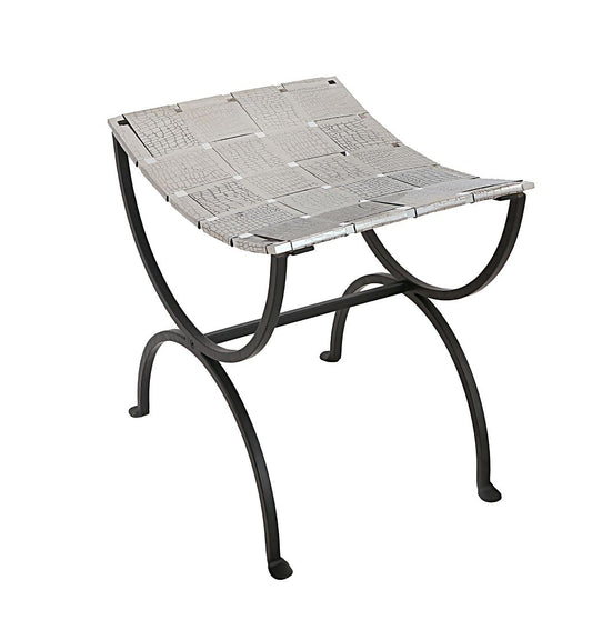 Small Black Dining Bench Seat with Woven Stainless Steel Top
