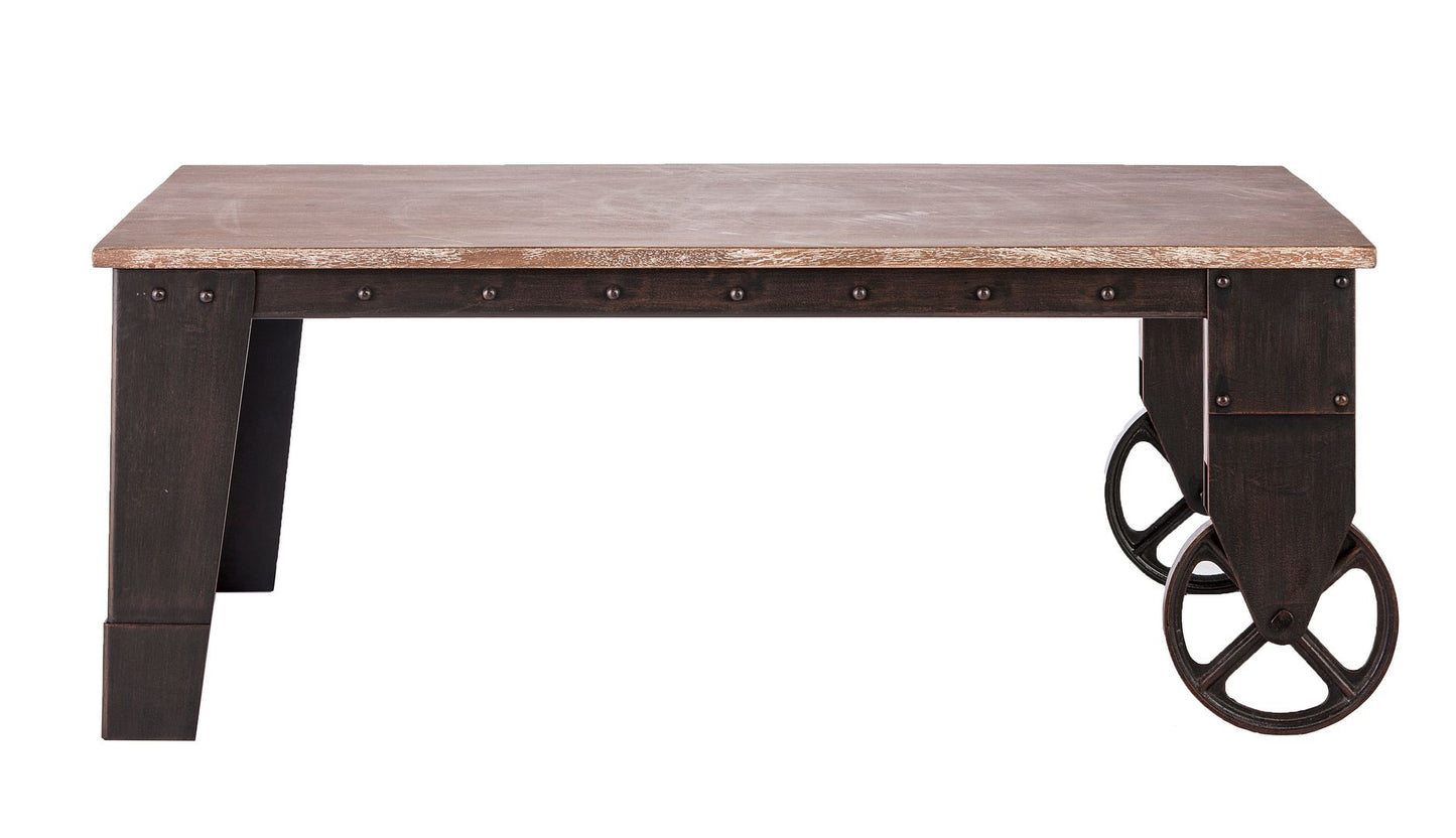 Industrial Style Wood Coffee Table on Wheels