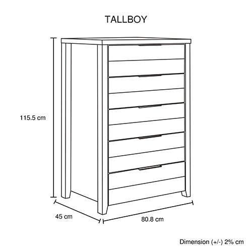 4 Pieces Bedroom Suite Natural Wood Like MDF Structure Queen Size White Ash Colour Bed, Bedside Table & Tallboy