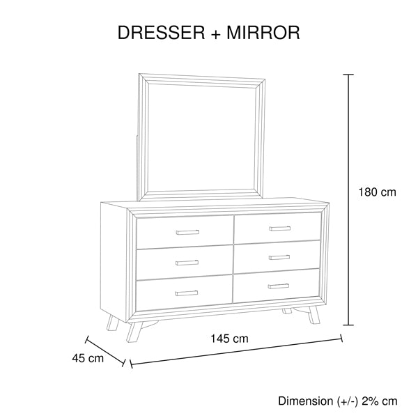 4 Pieces Bedroom Suite King Size Silver Brush in Acacia Wood Construction Bed, Bedside Table & Dresser