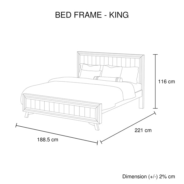 5 Pieces Bedroom Suite King Size Silver Brush in Acacia Wood Construction Bed, Bedside Table, Tallboy & Dresser