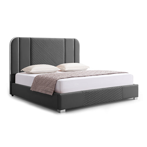 Halcyon Bed Frame Air Leather Padded Upholstery High Quality Slats Polished Stainless Steel Feet