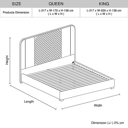 Halcyon Bed Frame Air Leather Padded Upholstery High Quality Slats Polished Stainless Steel Feet