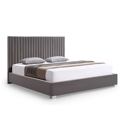 Hillsdale Bed Frame Polyester Fabric Padded Upholstery High Quality Slats Polished Stainless Steel Feet