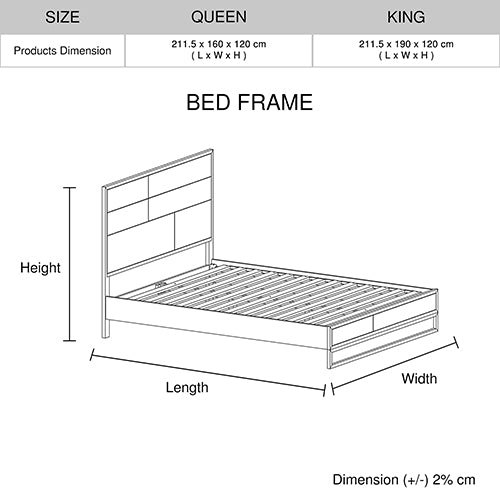 King size Bed Frame Solid Wood Acacia Veneered Bedroom Furniture Steel Legs