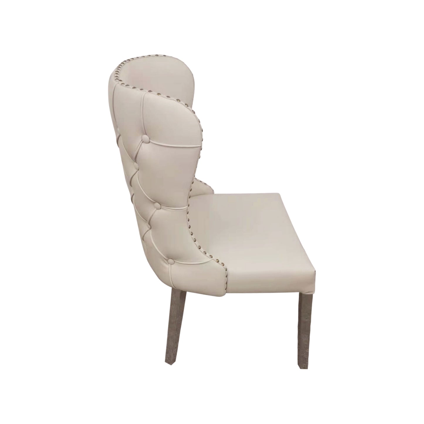 2X Studded Dining Chairs PU Beige & Silver Frame