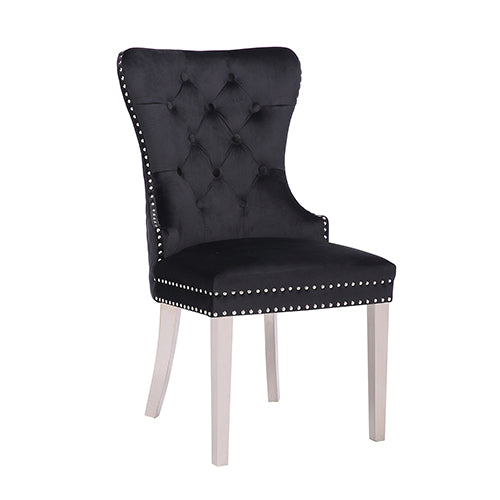 Victoria 2X Dining Chair Black Velvet & STAINLESS STEEL Legs