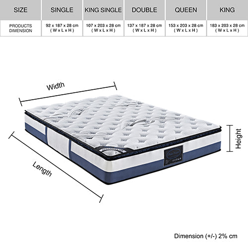 Queen Mattress Latex Pillow Top Pocket Spring Foam Medium Firm Bed