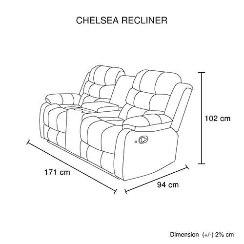 3-2 Seater Seater Finest Black Leatherette Recliner Feature Console LED Light Ultra Cushioned