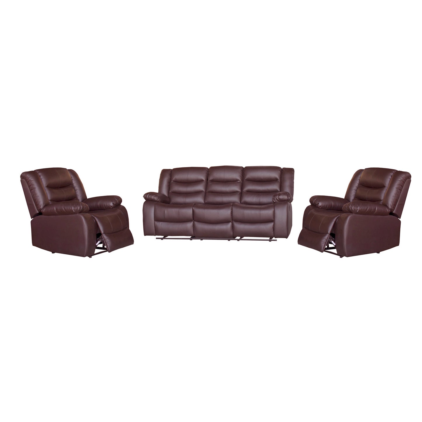 3+1+1 Seater Recliner Sofa In Faux Leather Lounge Couch in Brown