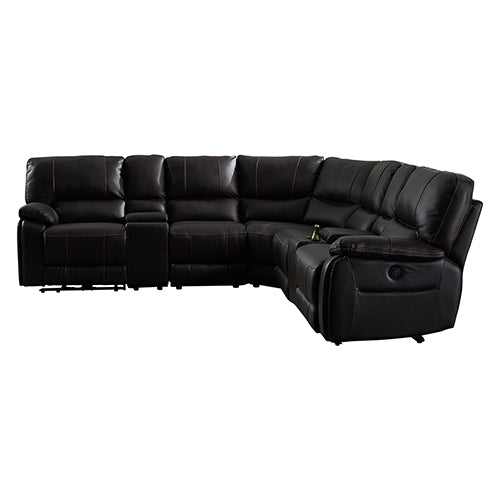 Round Corner Genuine Leather Dark Brown Electric Recliner with 2x Cup Holders Lounge Set for Living Room