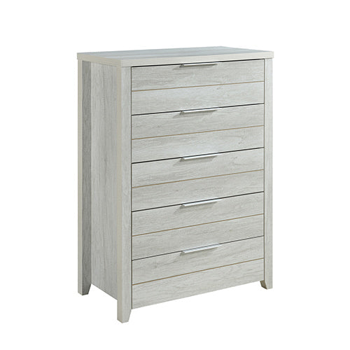 Tallboy with 5 Storage Drawers Natural Wood like MDF in White Ash Colour