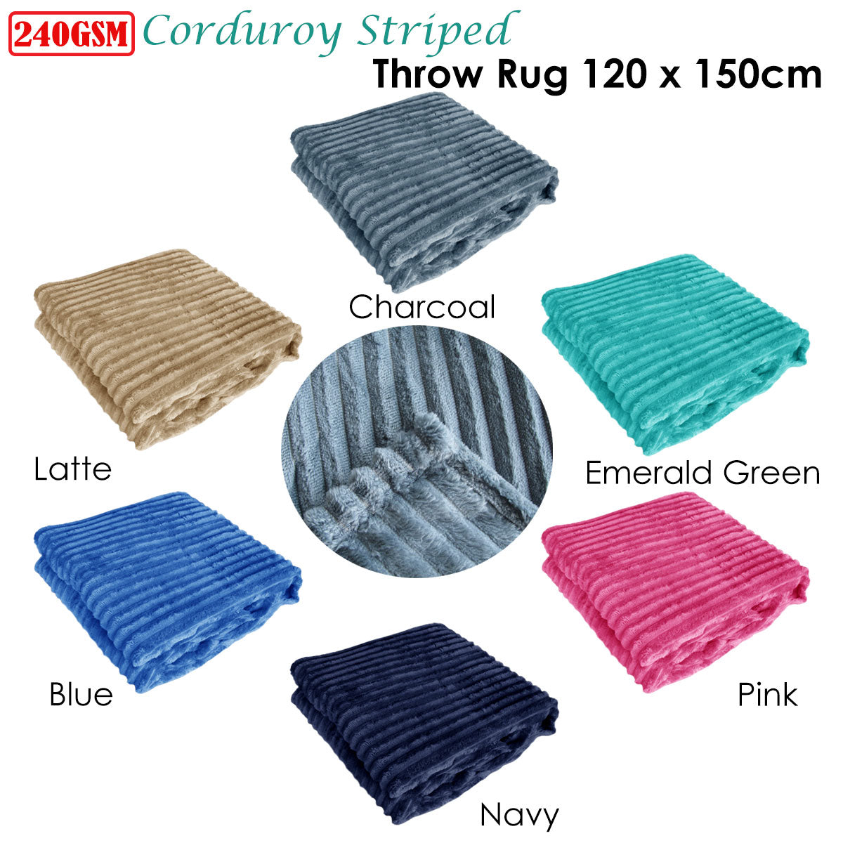 240GSM Corduroy Striped Throw Rug Pink