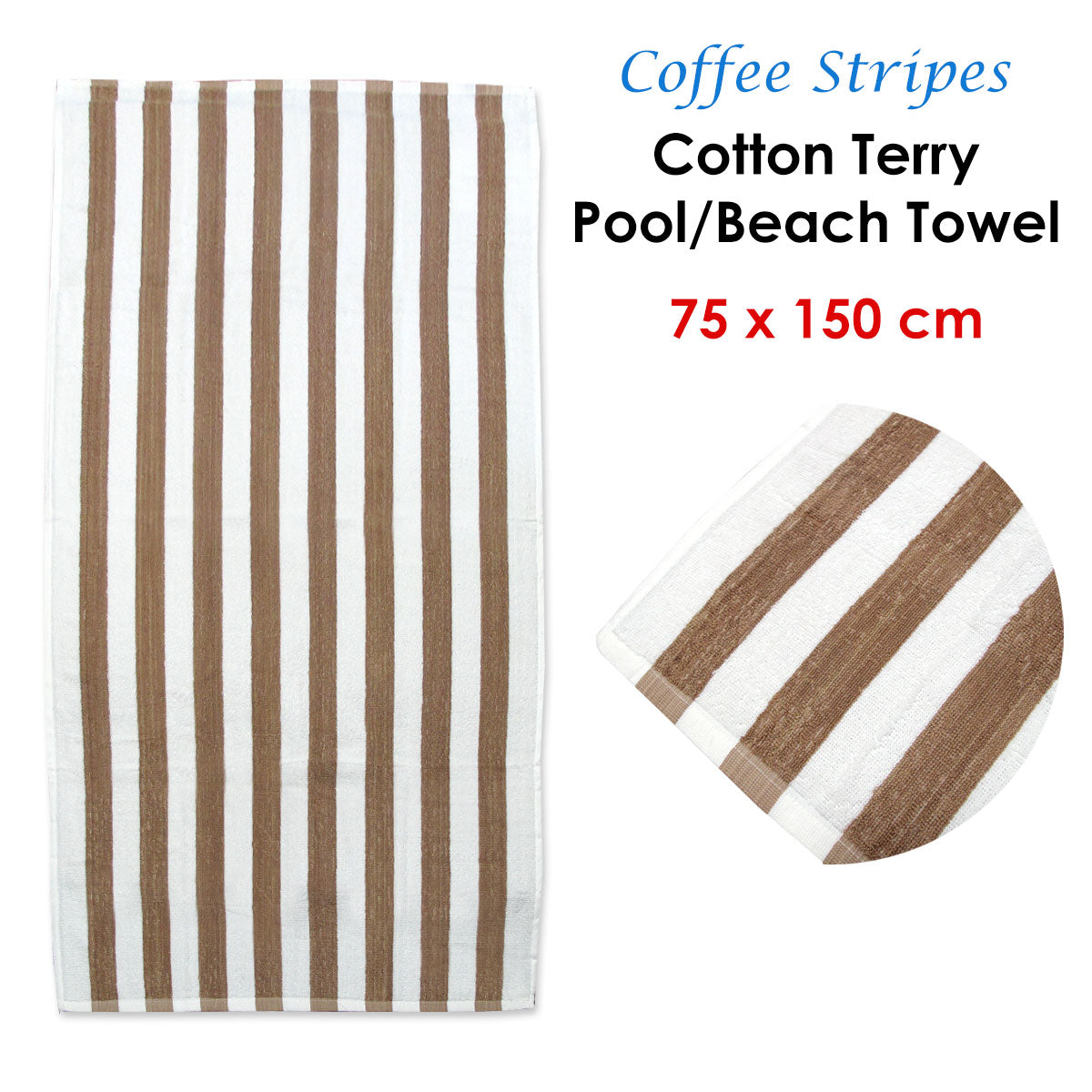 Coffee Stripes Cotton Terry Beach Towel