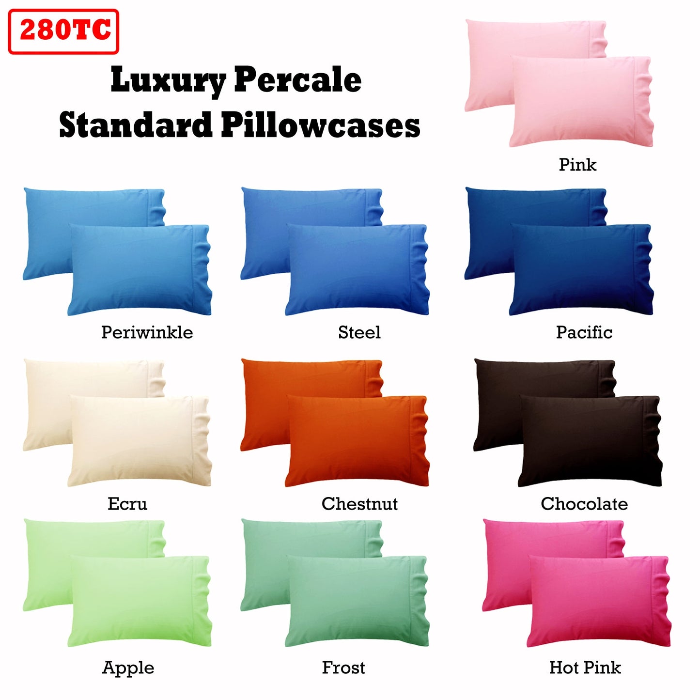 280TC Luxury Percale Standard Pillowcases Pacific