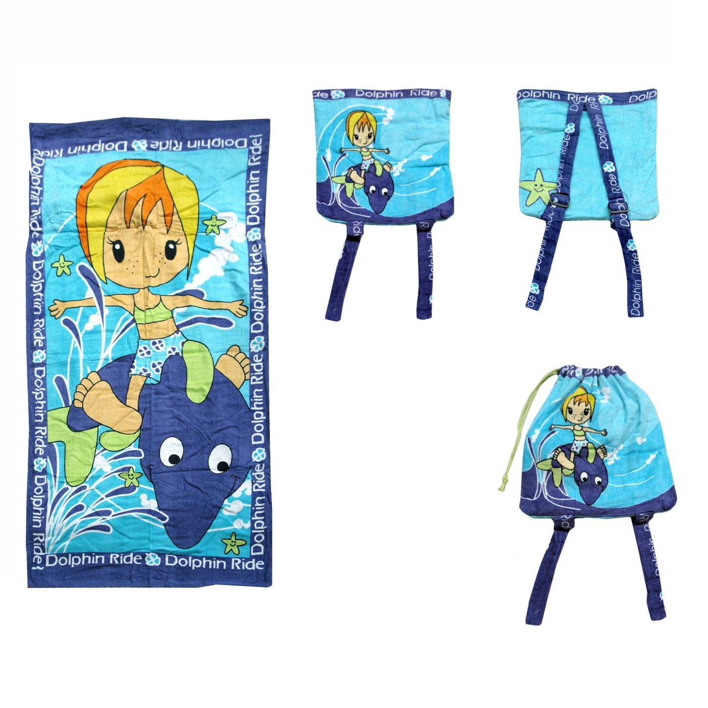 Kids Beach Towel N Bag Dolphin